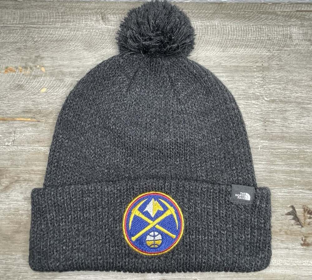 North Face Denver Nuggets PickAxe Winter Beanie Hat Pom Pom Gray Ski Hike Camp